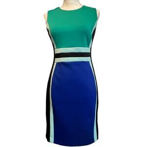 Calvin Klein Sleeveless Color-Block Sheath Dress 4 Green Blue Sleeveless Fitted